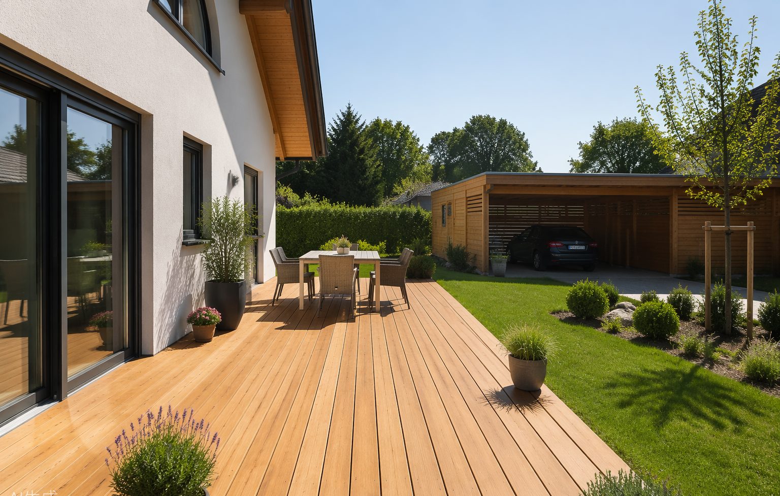 Neu gebauter Dachstuhl aus Fichtenholz