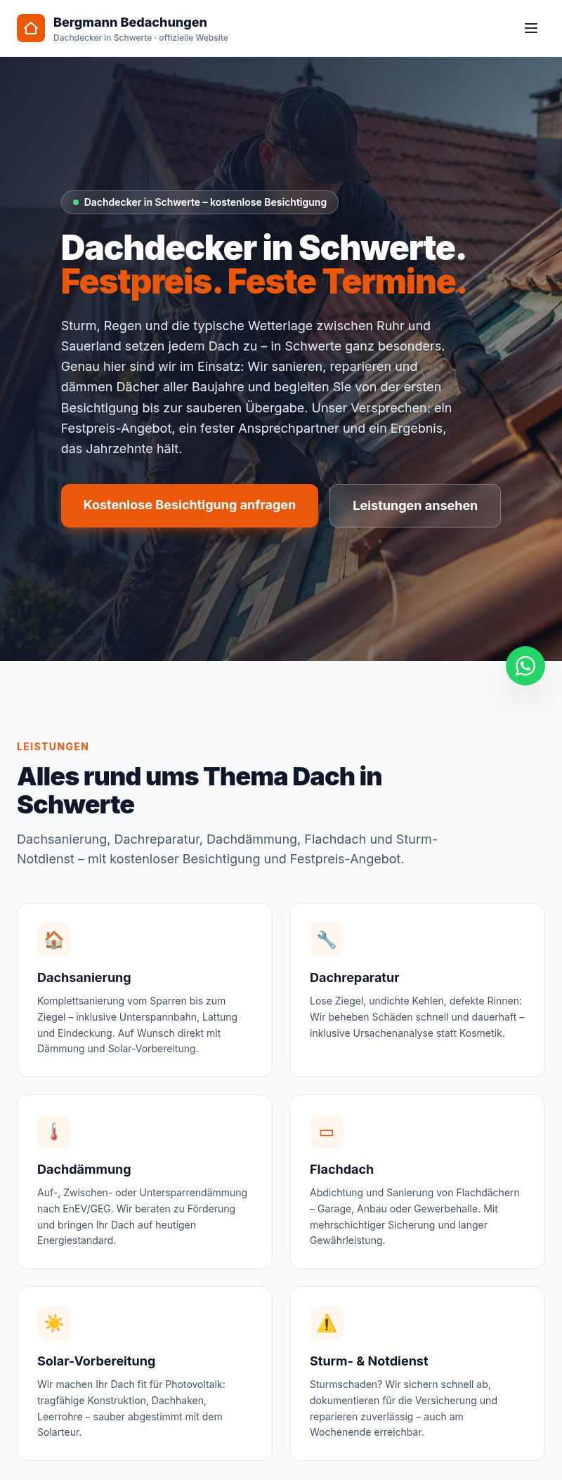 Website-Screenshot Teil 1 – Header & Leistungen