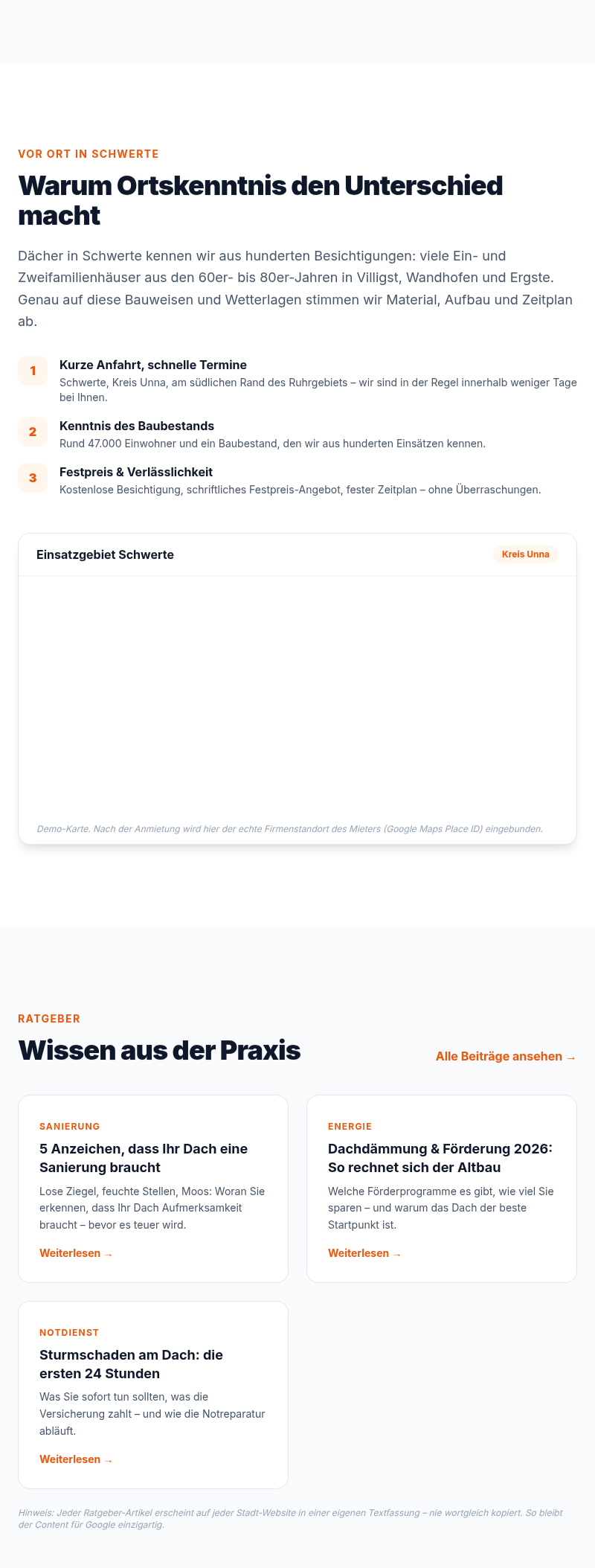 Website-Screenshot Teil 2 – Vor Ort, Karte & Ratgeber