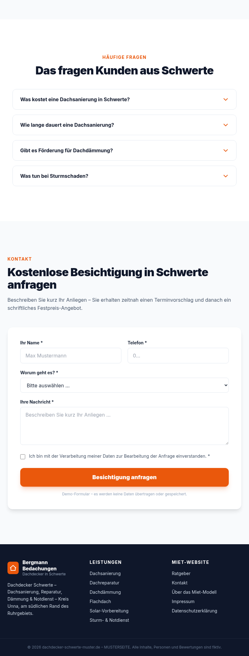 Website-Screenshot Teil 3 – FAQ & Kontakt